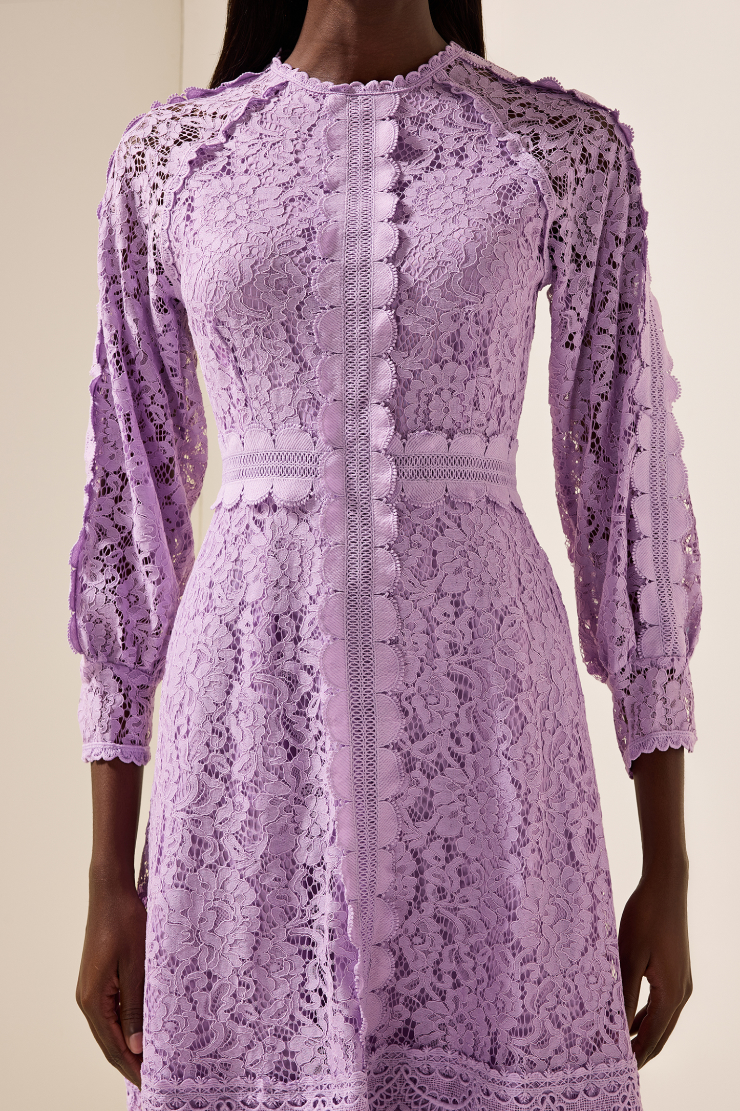 Solid Embroidered Frill Midi Dress