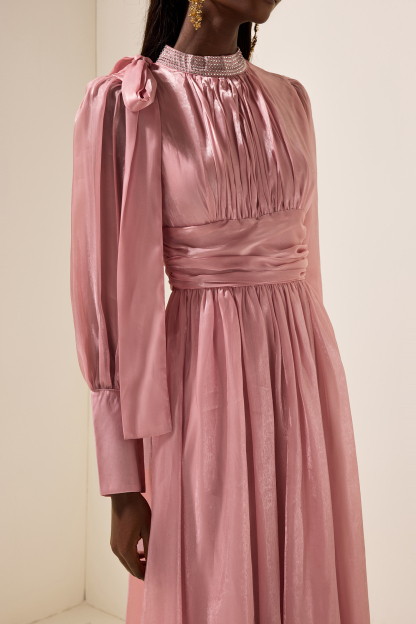 Rhinestone Solid Ruched Midi Dress