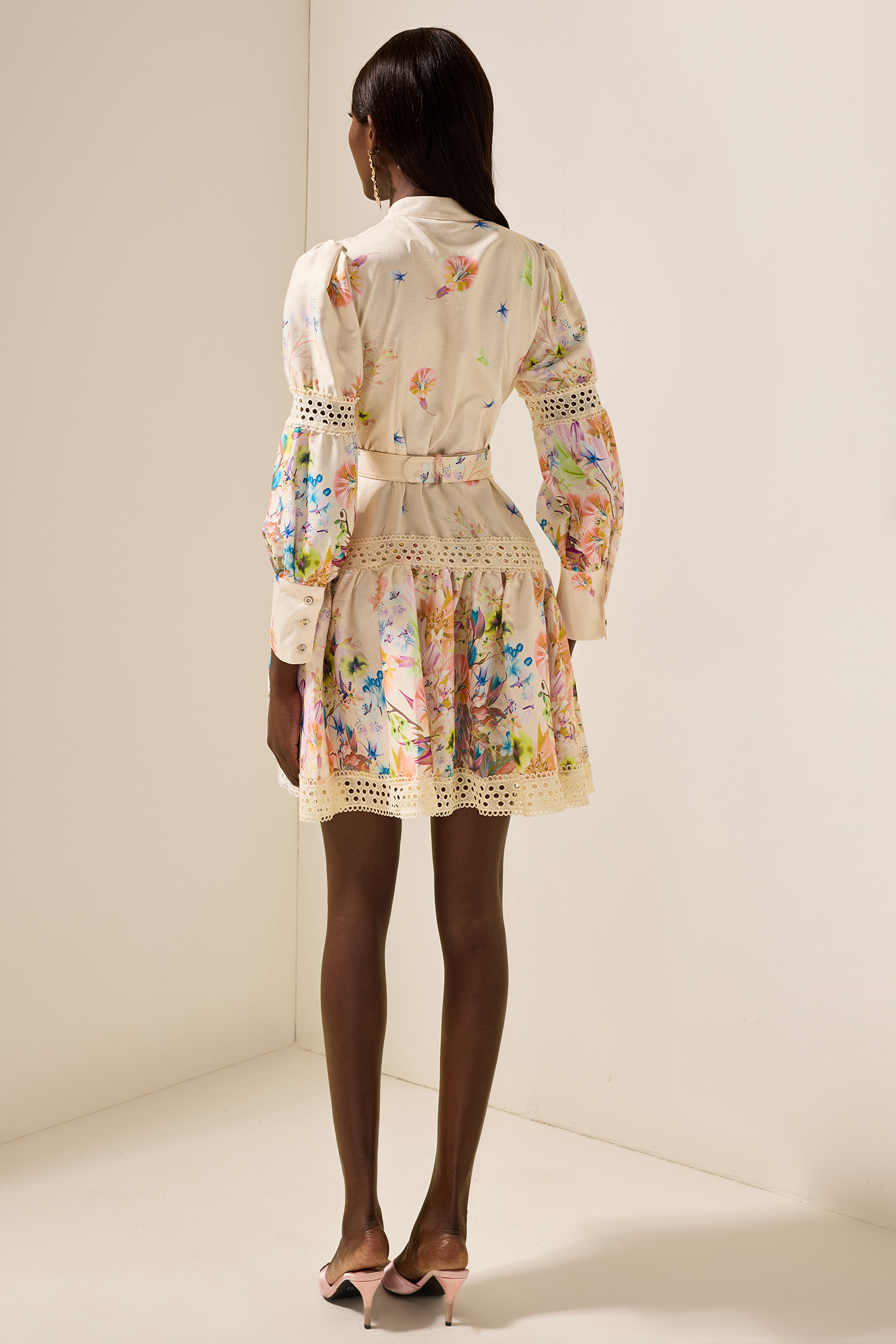 Floral Lace Bottom Mini Dress With Belt