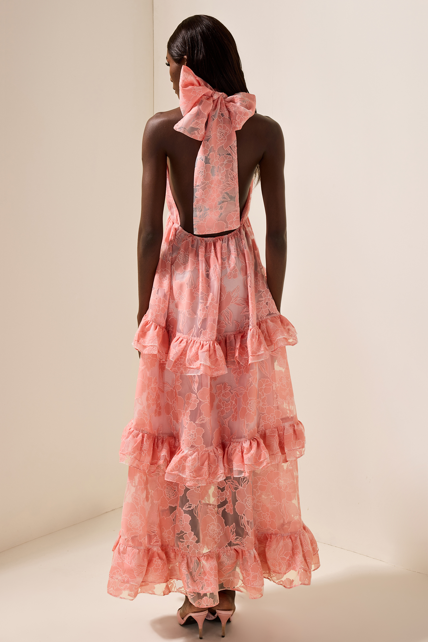 3D Flower Halter Neck Sleeveless Maxi Dress