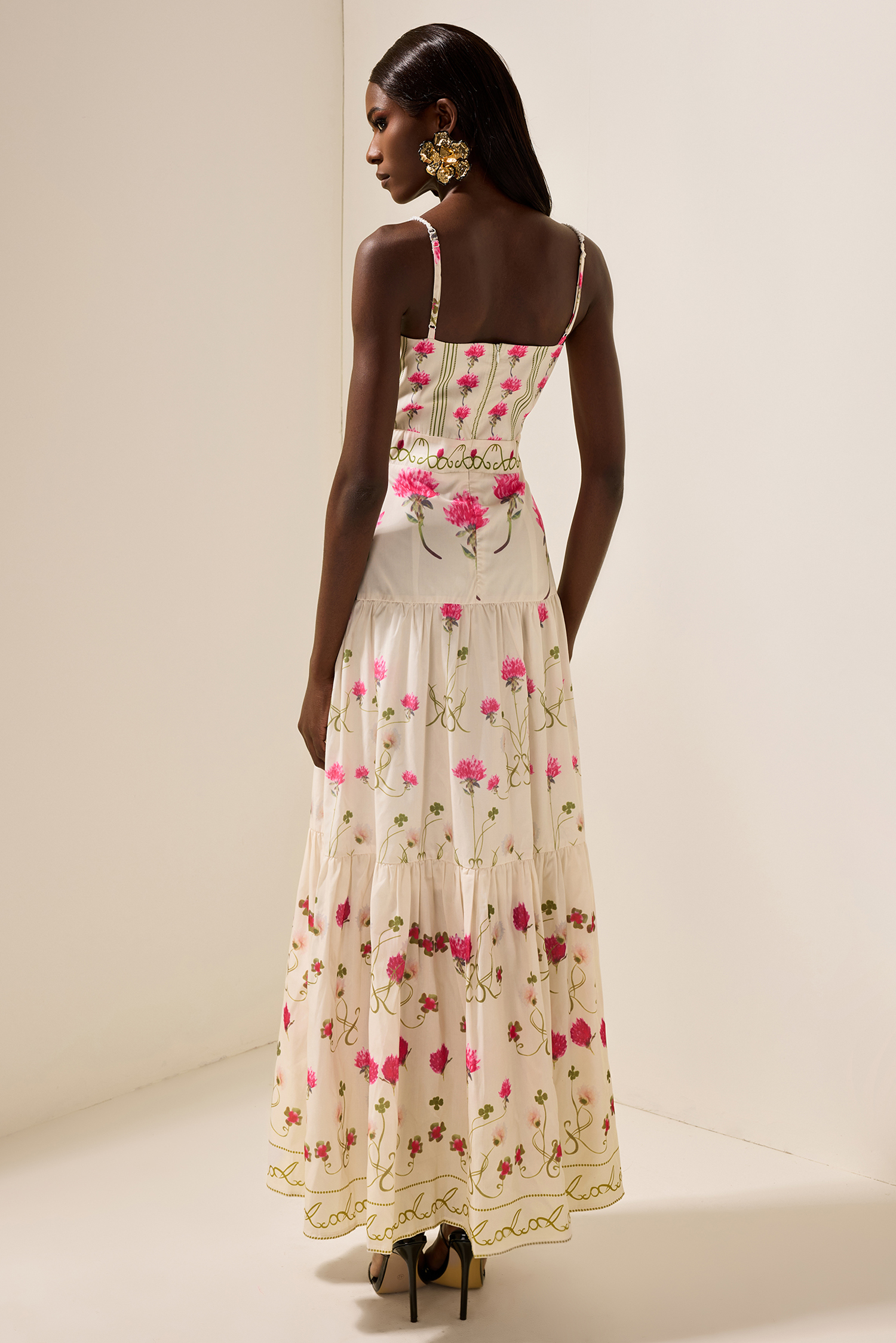 Floral Cami Tapered Waist Midi Dress