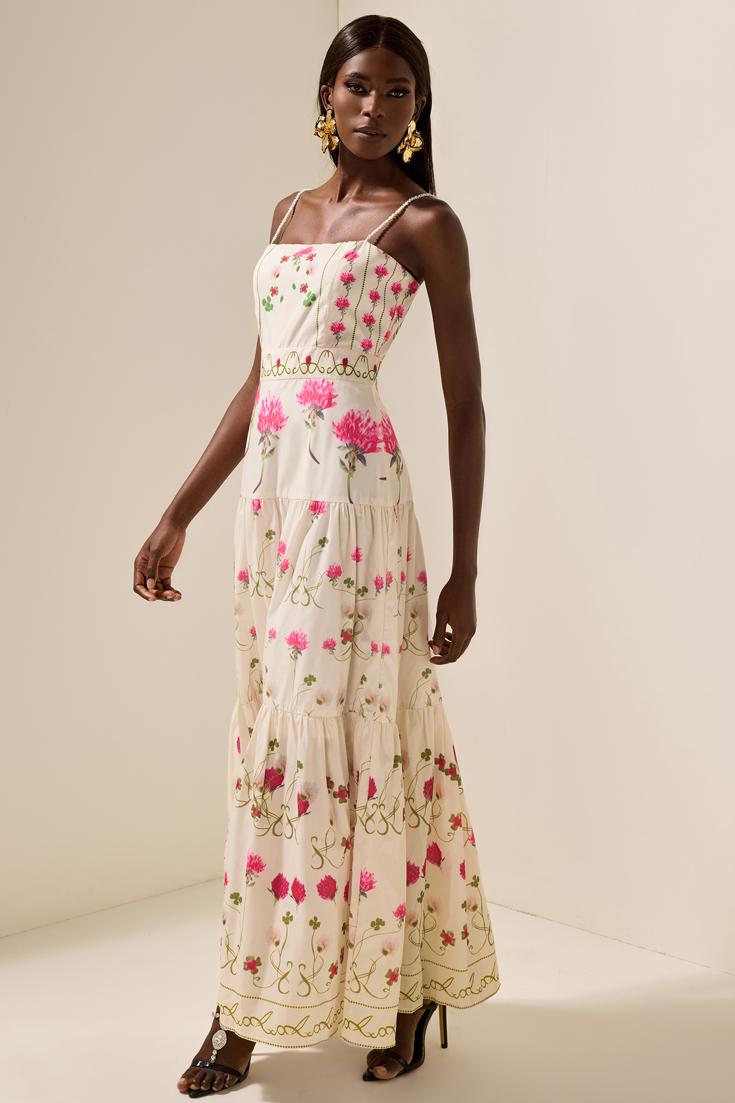 Floral Cami Tapered Waist Midi Dress