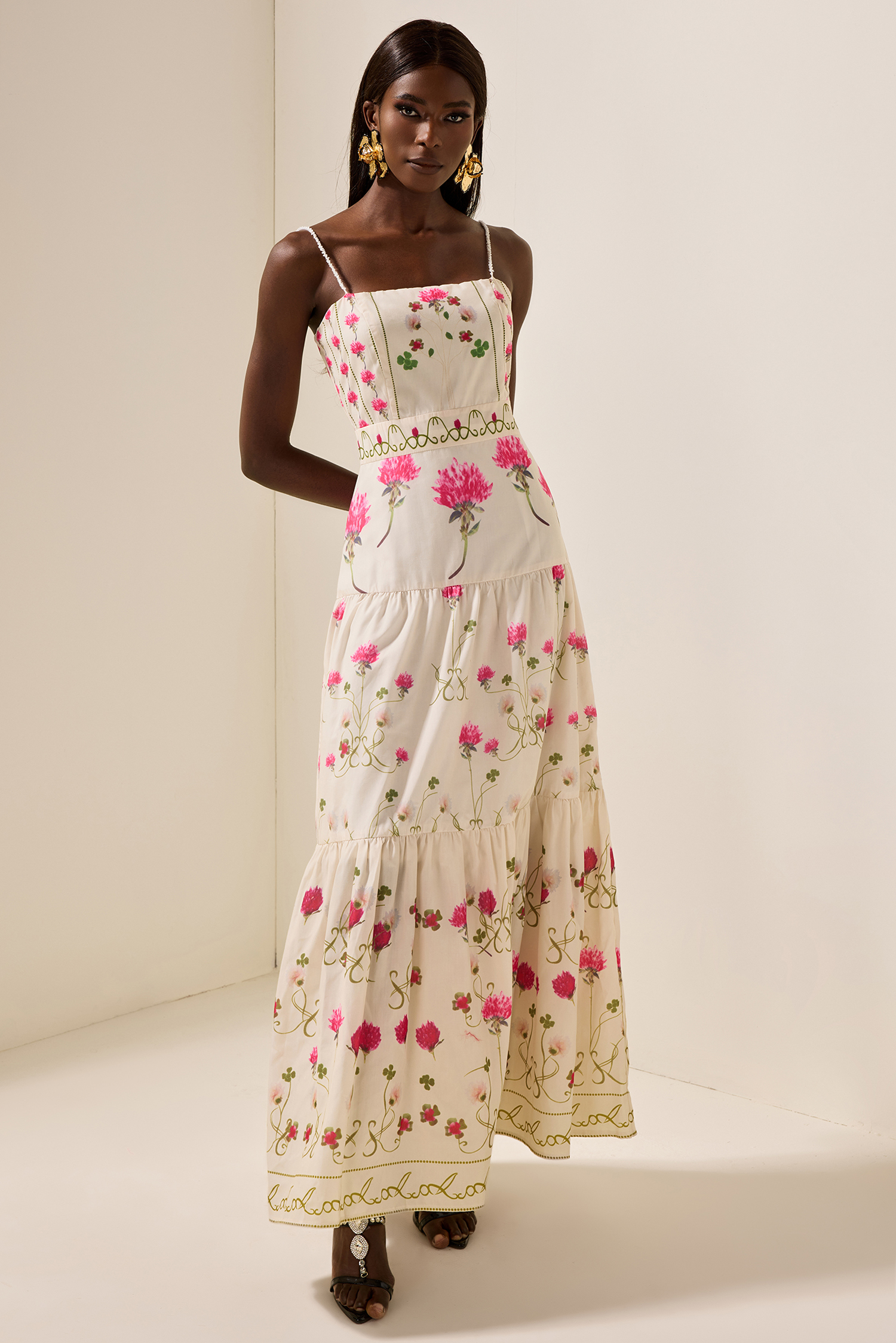Floral Cami Tapered Waist Midi Dress