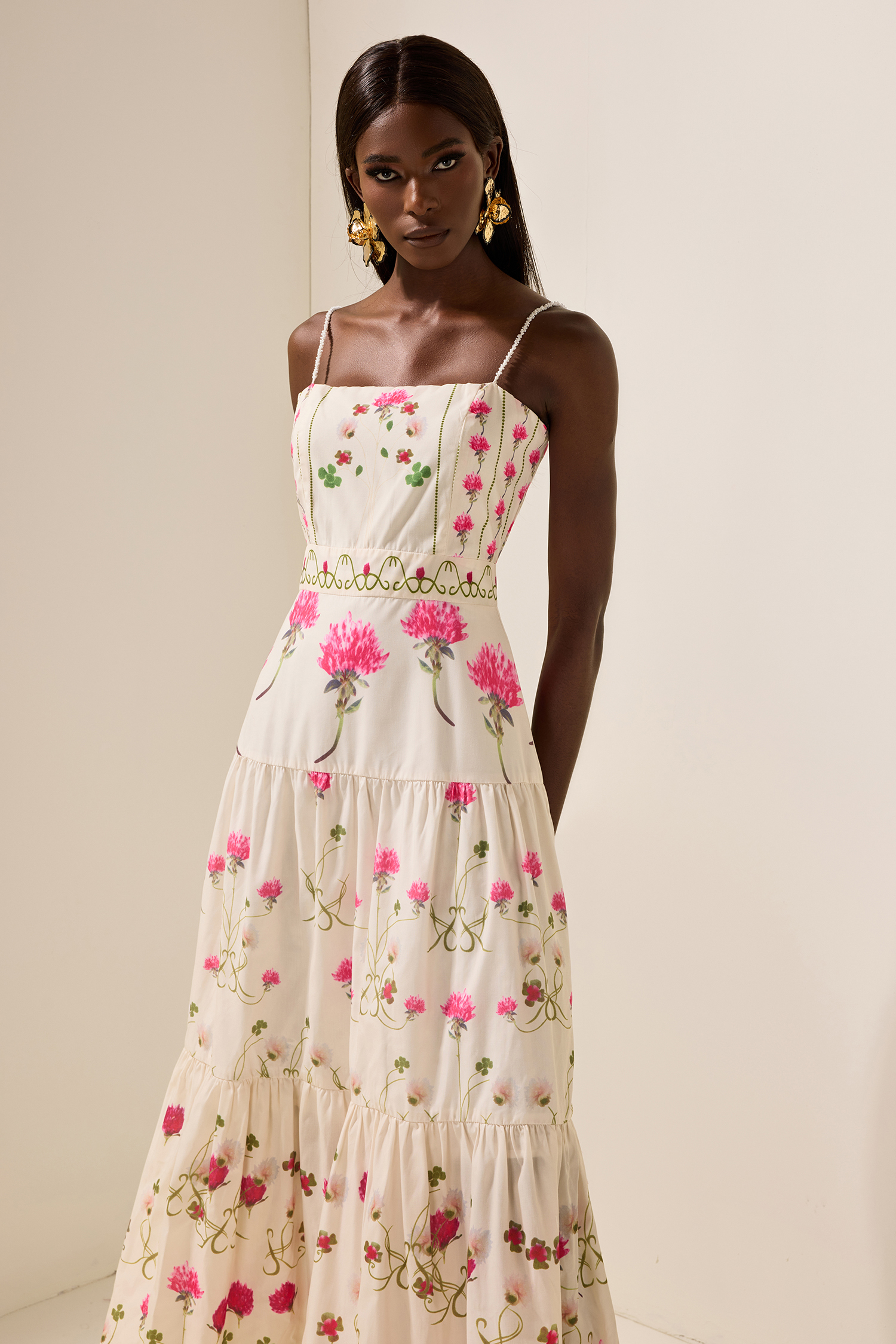 Floral Cami Tapered Waist Midi Dress