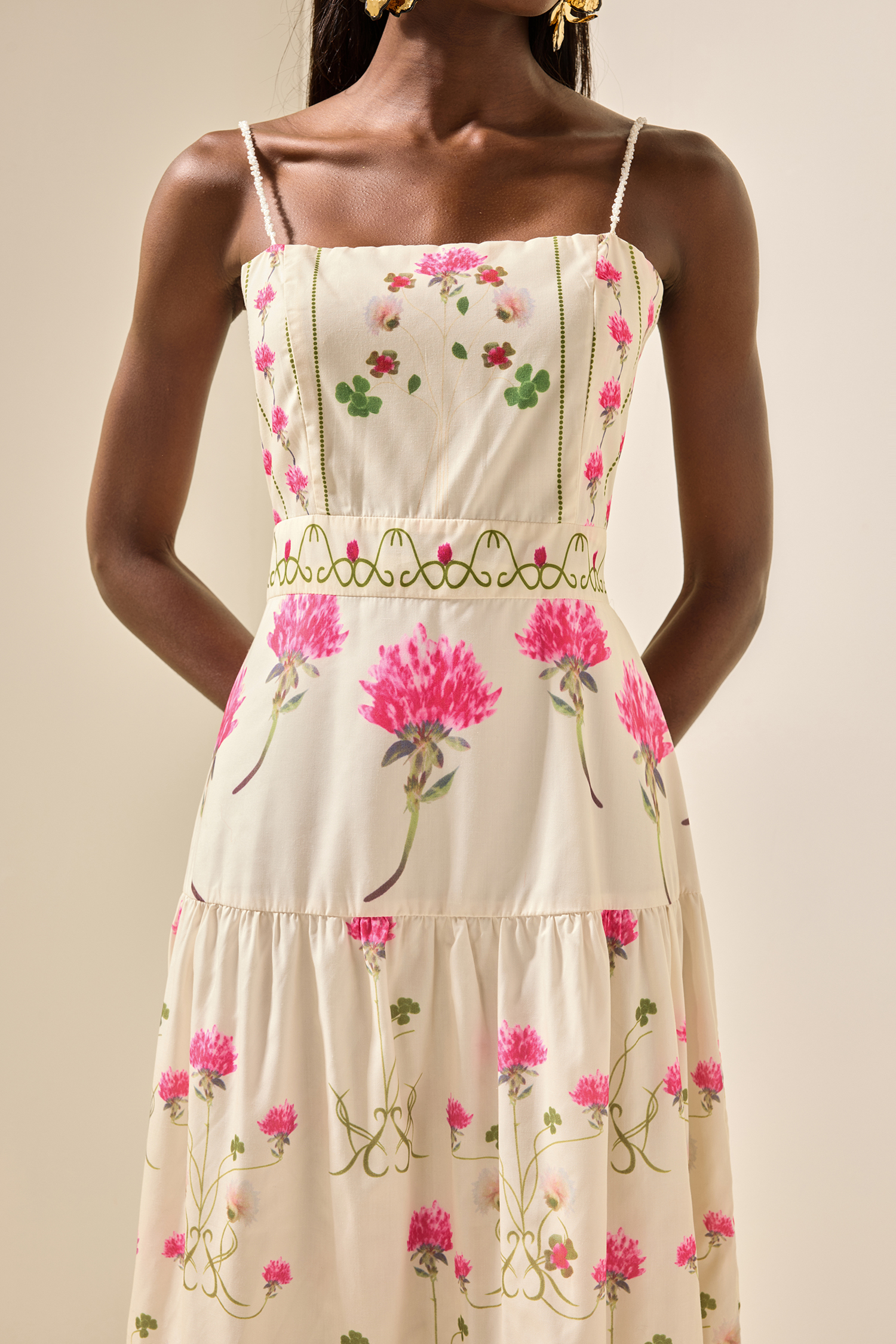 Floral Cami Tapered Waist Midi Dress