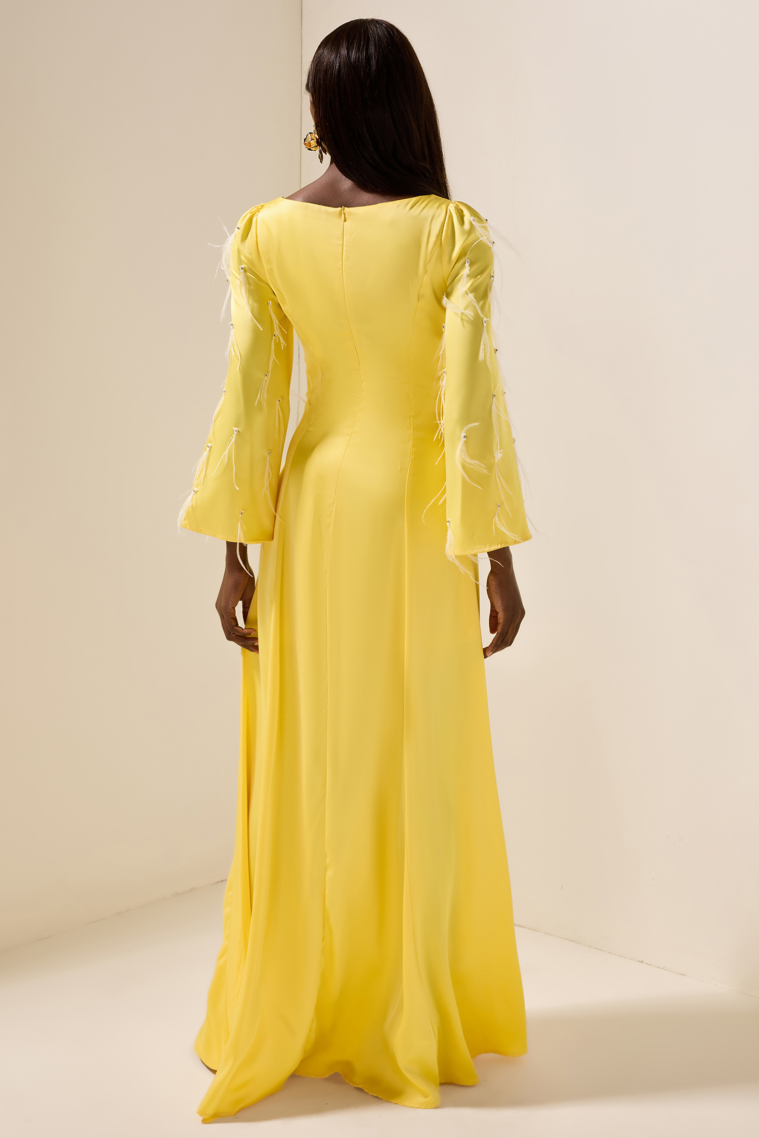 Solid Satin Rhinestone Maxi Dress