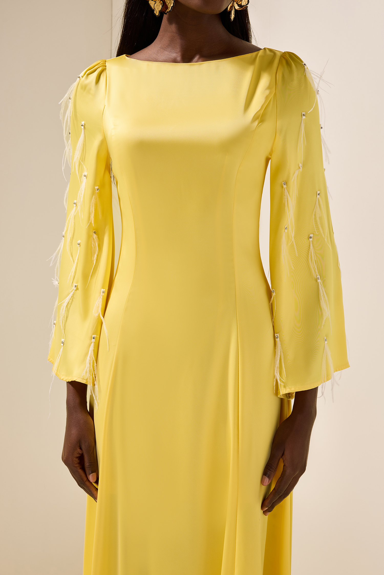 Solid Satin Rhinestone Maxi Dress