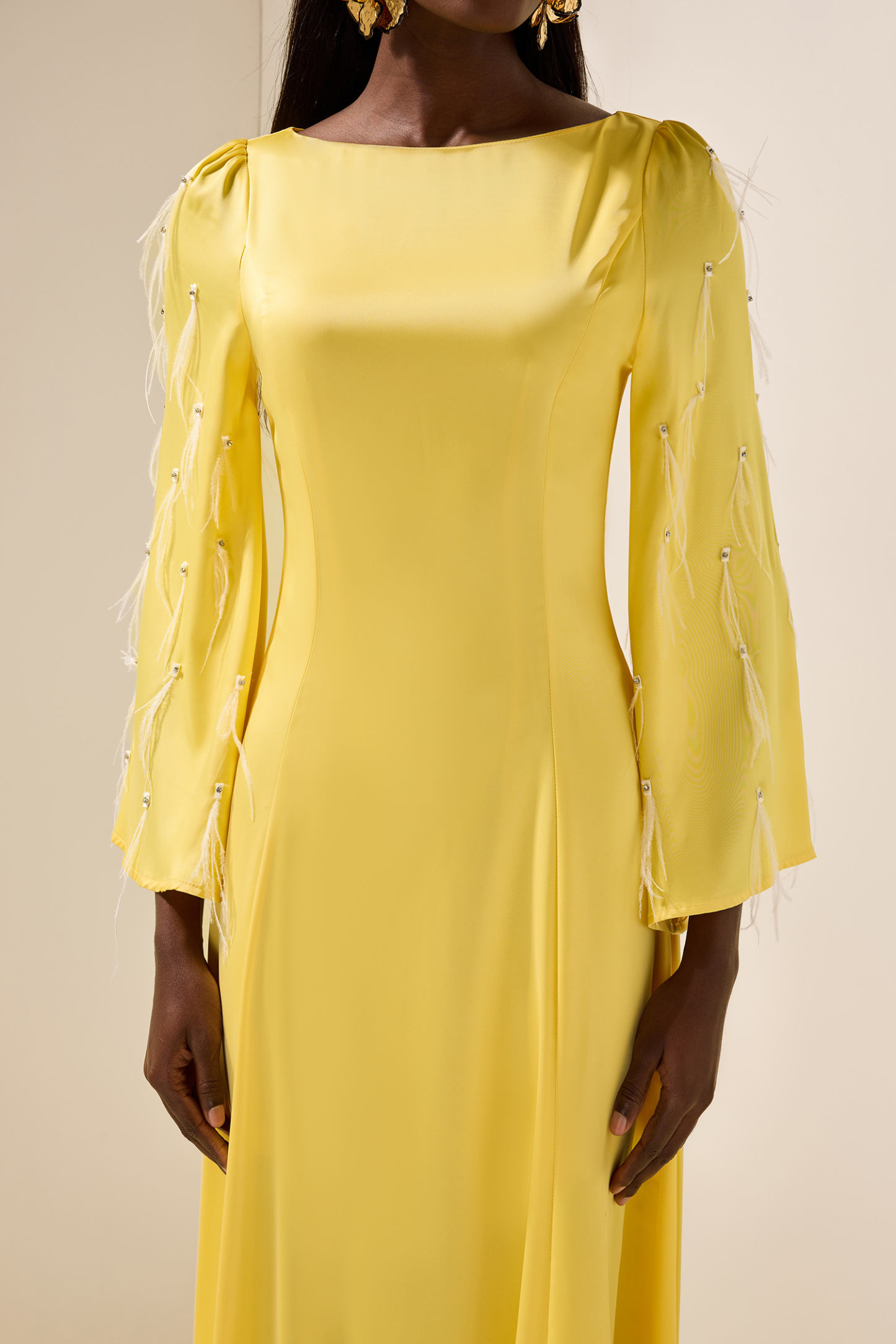 Solid Satin Rhinestone Maxi Dress