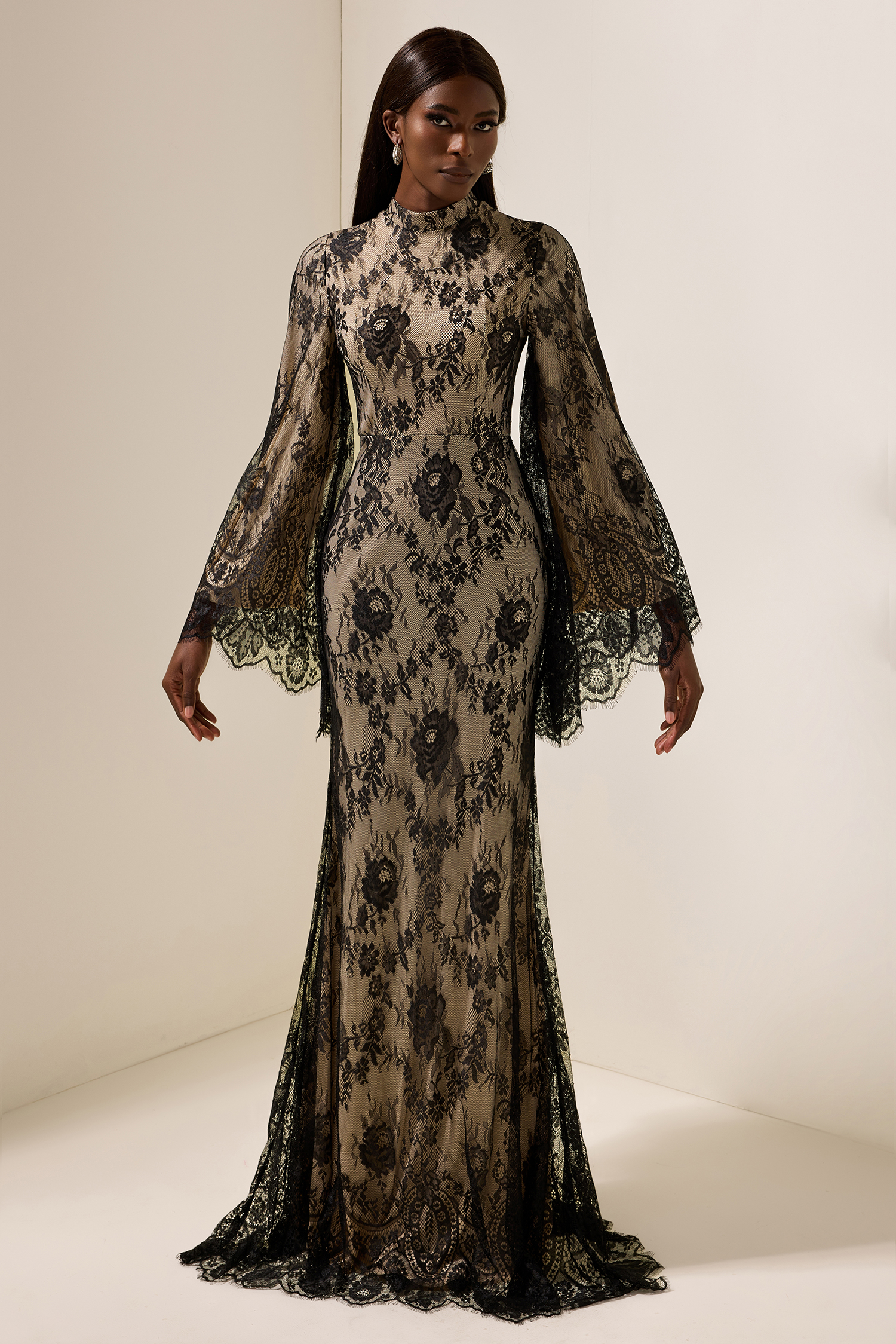 Lace Long Sleeve Midi Dress