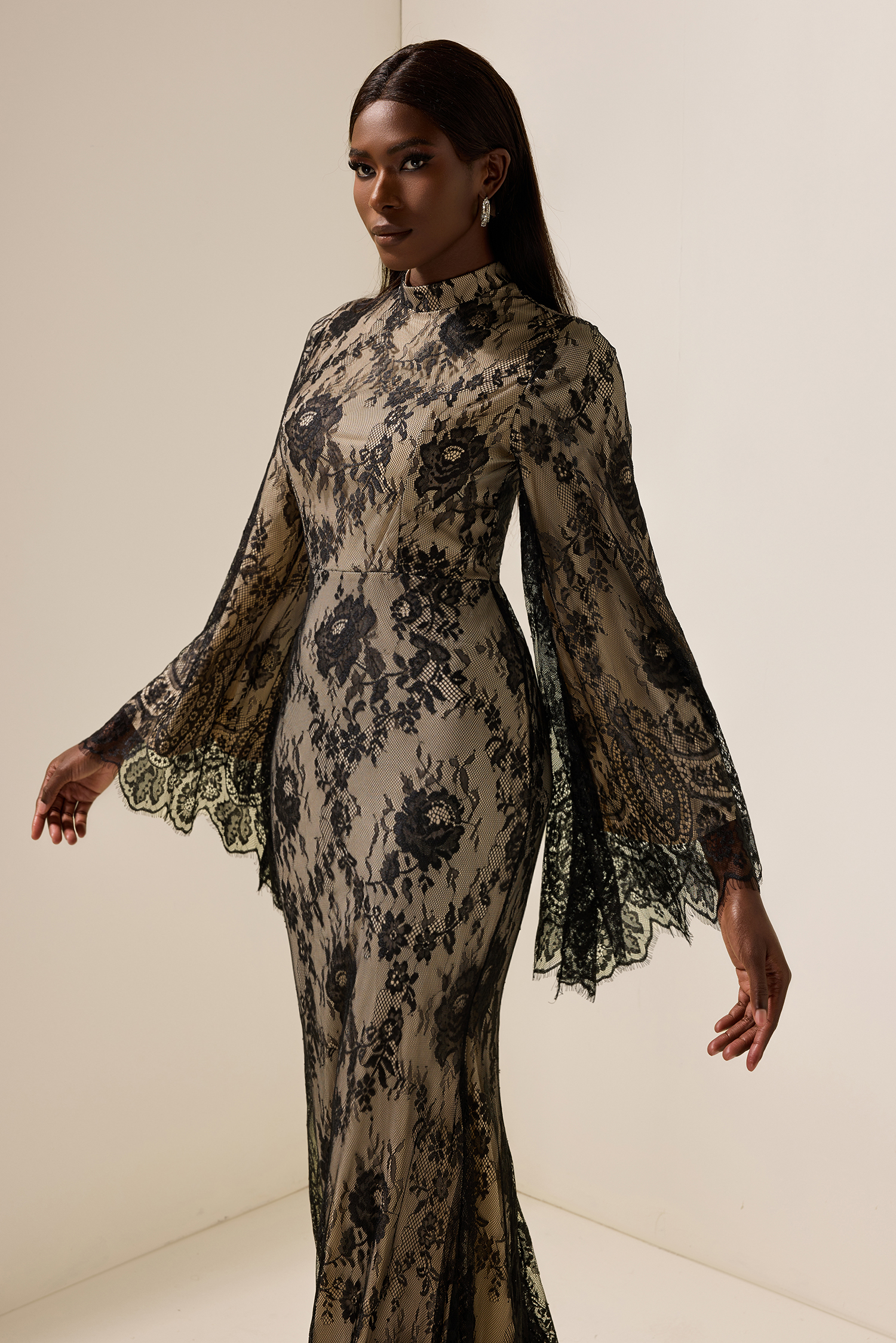 Lace Long Sleeve Midi Dress