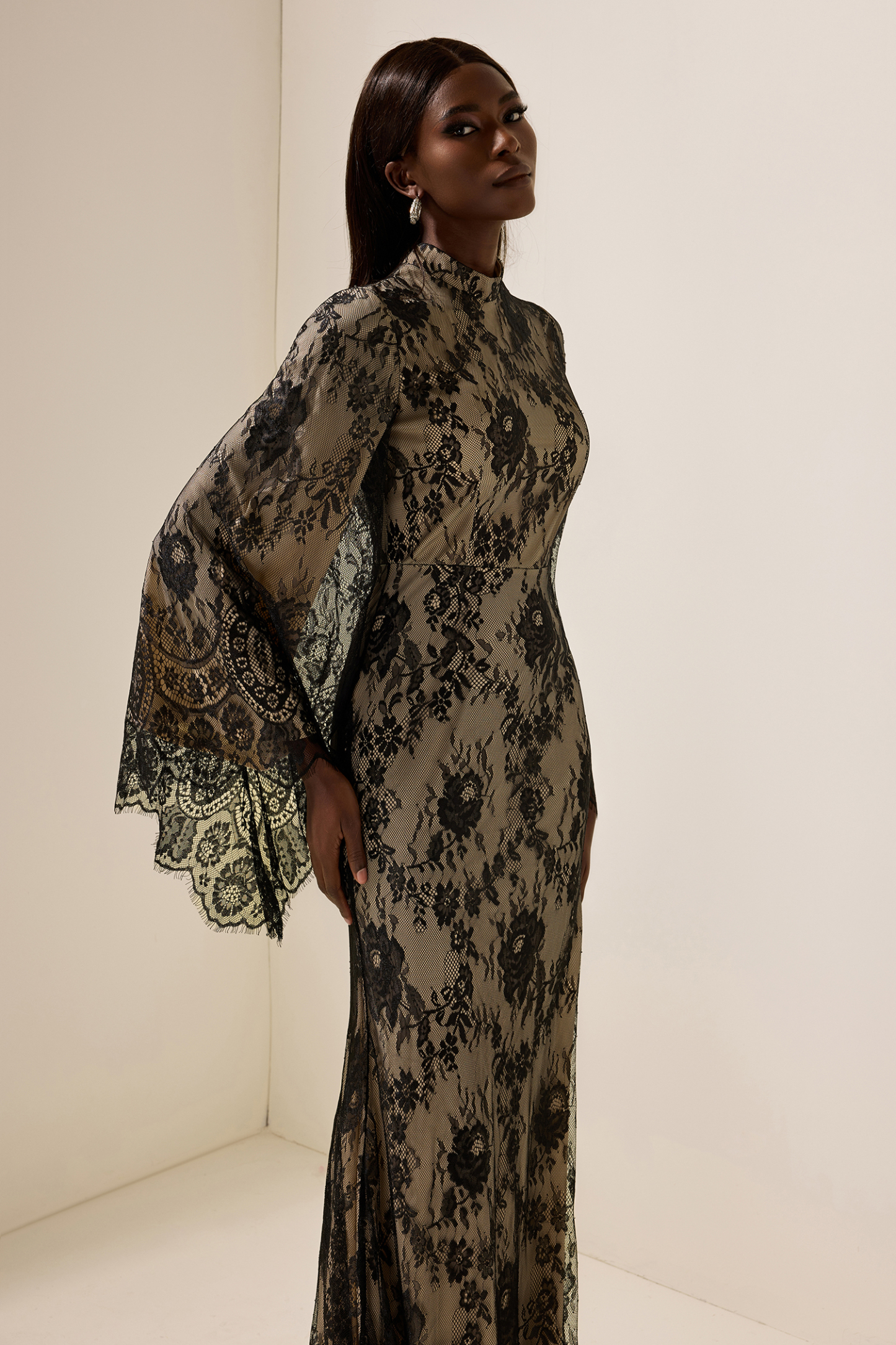 Lace Long Sleeve Midi Dress