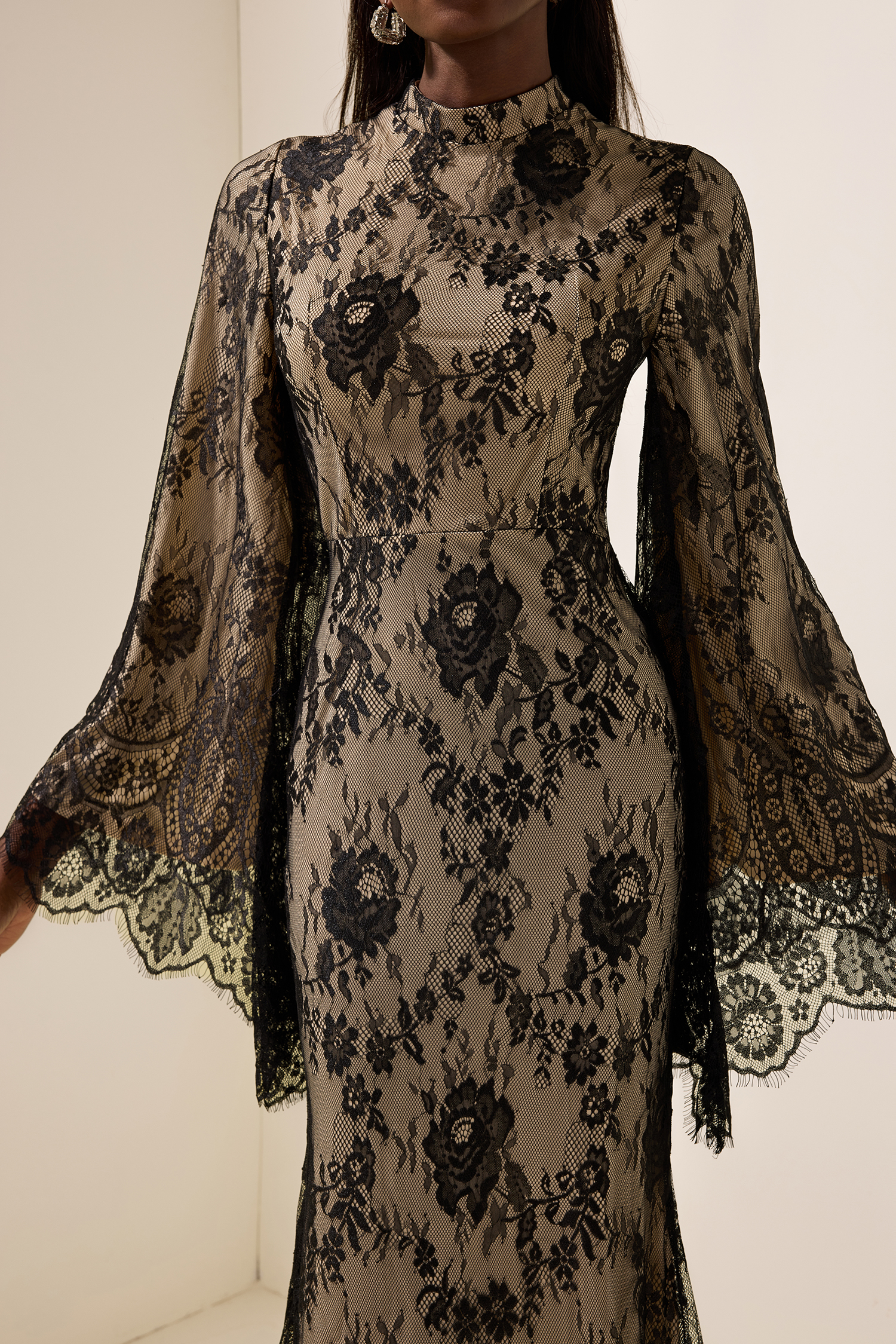 Lace Long Sleeve Midi Dress