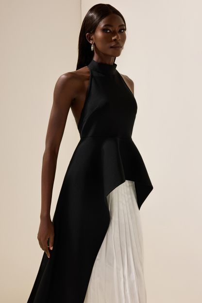 Crew Collar Sleeveless Backless Asymmetric Suit Dress