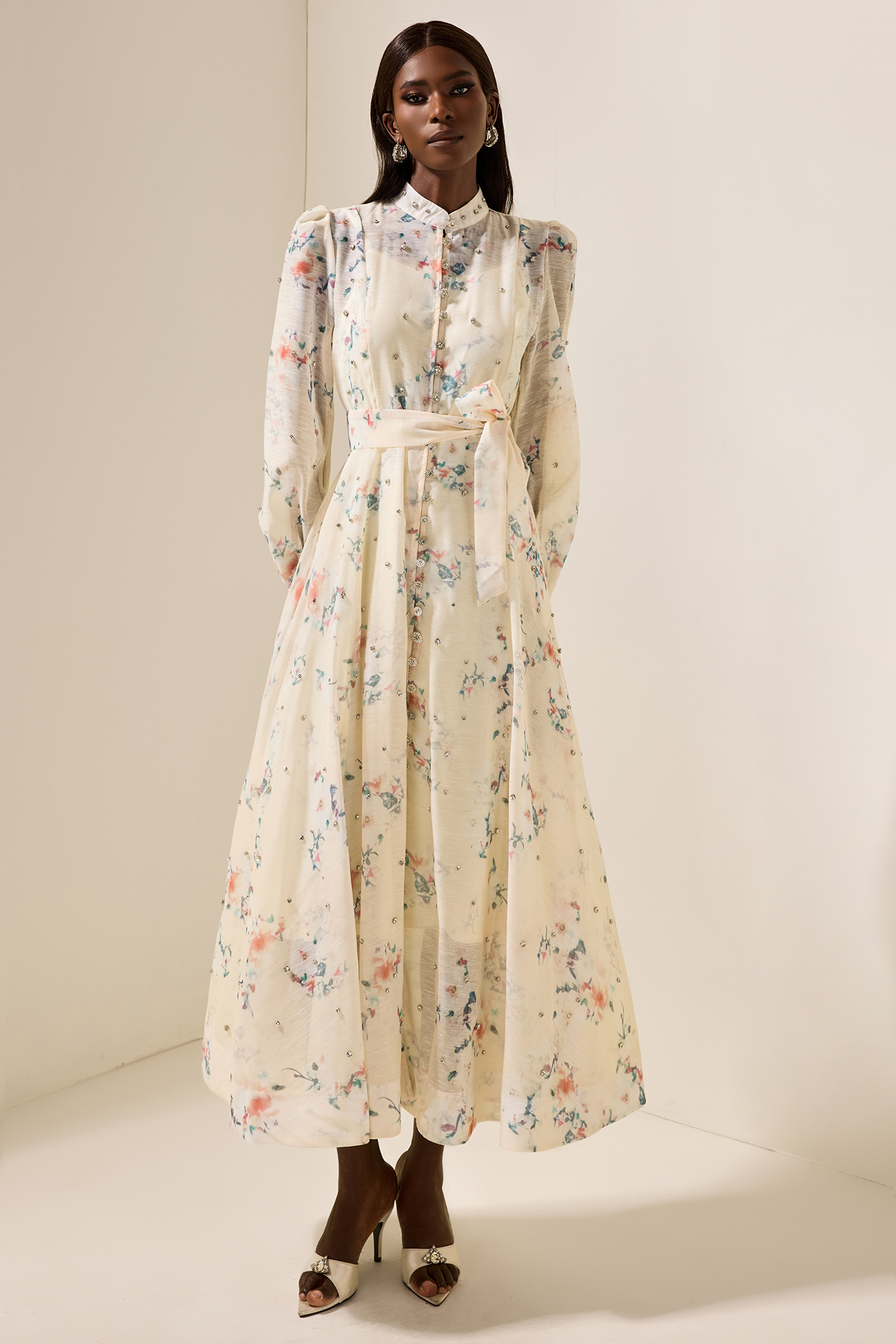 Floral Rhinestone Bottom Midi Dress