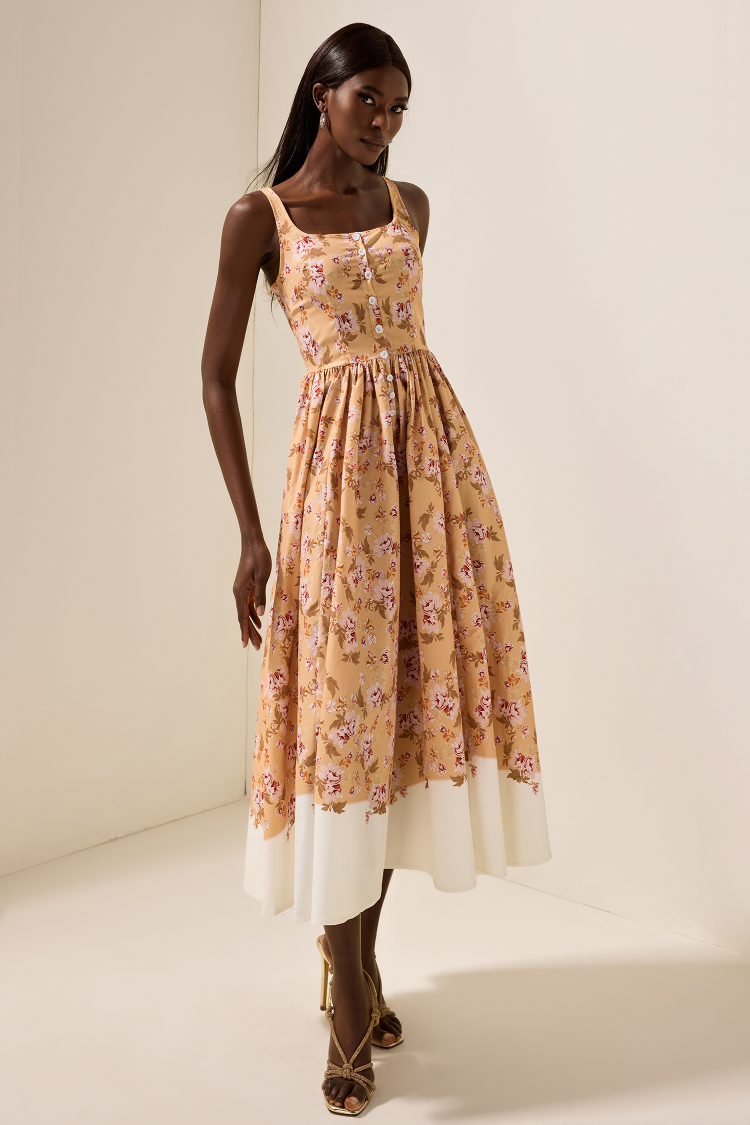 Floral Sleeveless Slip Midi Dress