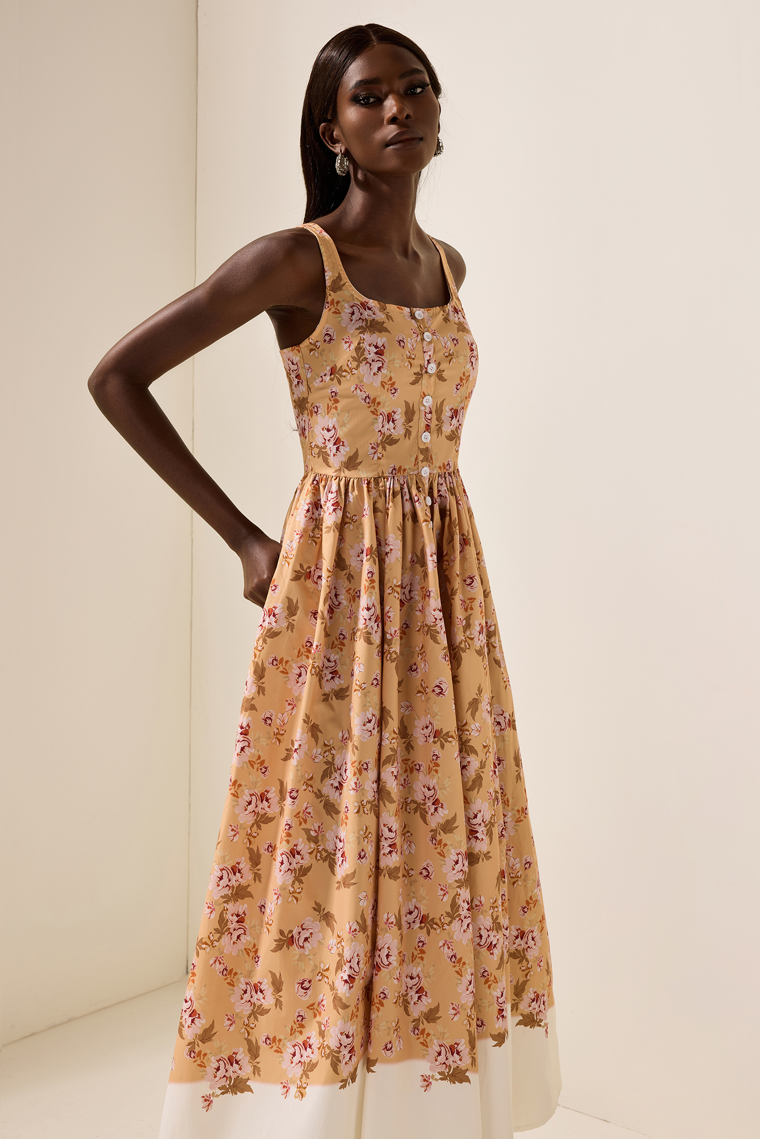 Floral Sleeveless Slip Midi Dress