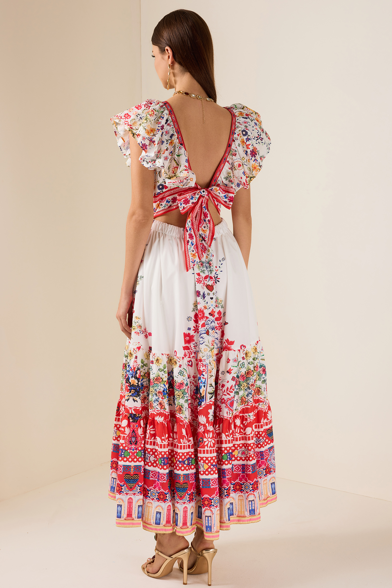 Floral Ruffle V-Neck Midi Dress