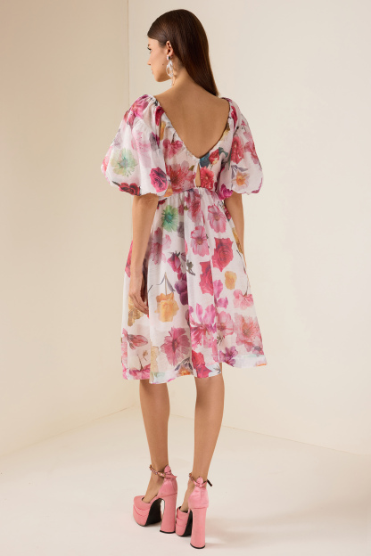 Floral V-Neck Puff Sleeve Mini Dress