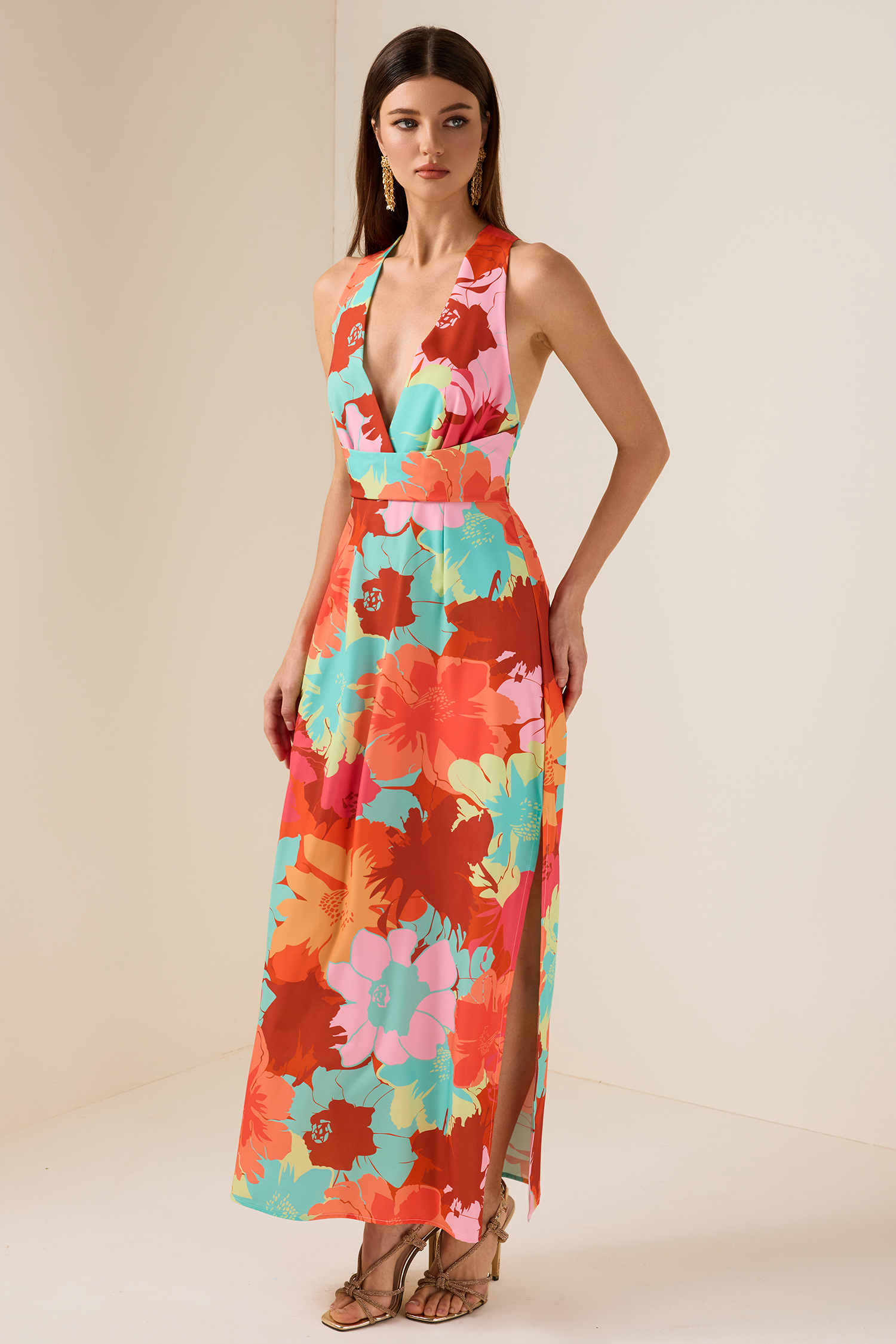 Floral V-Neck Midi Dress