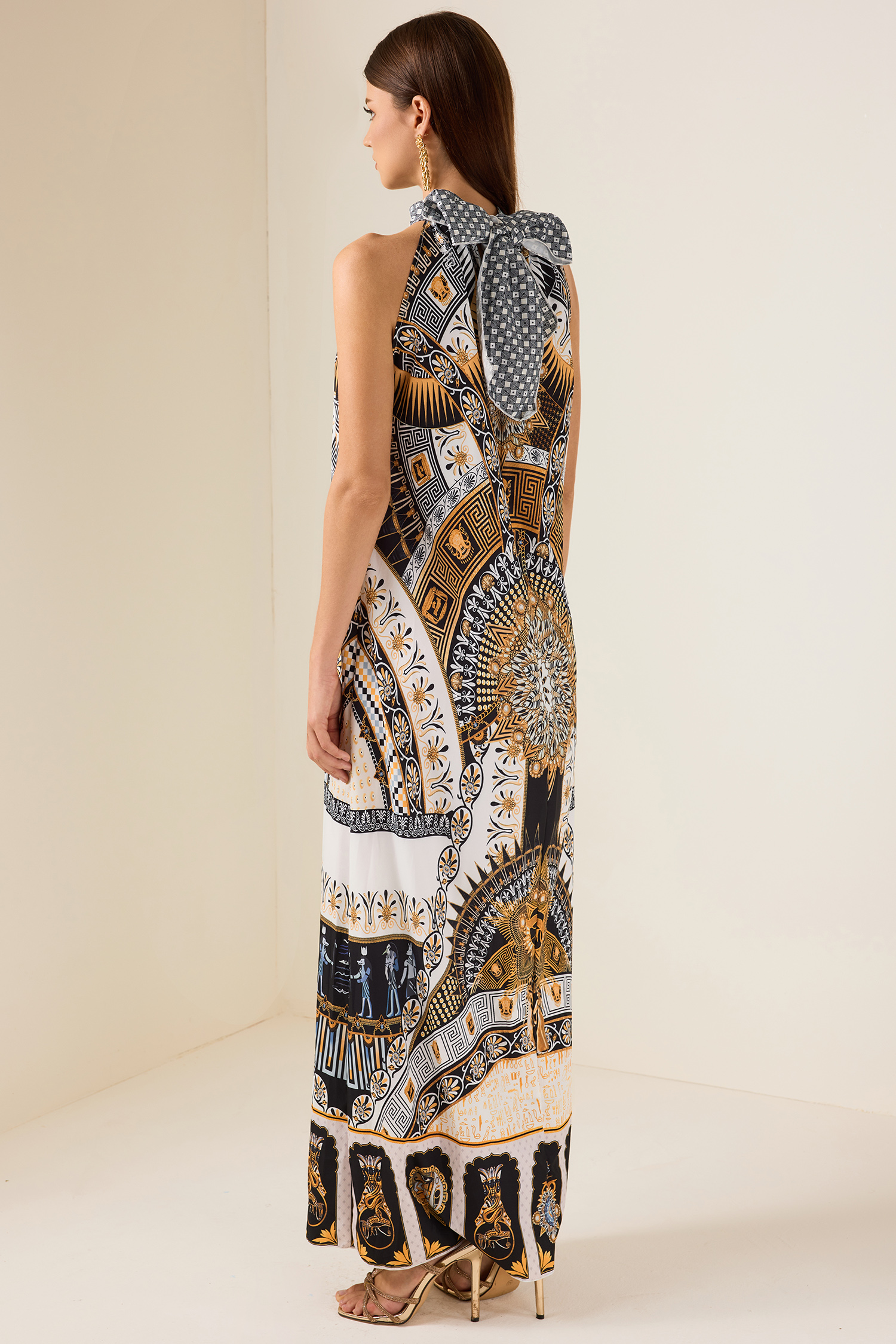 Paisley Print Lace-Up Sleeveless Midi Dress