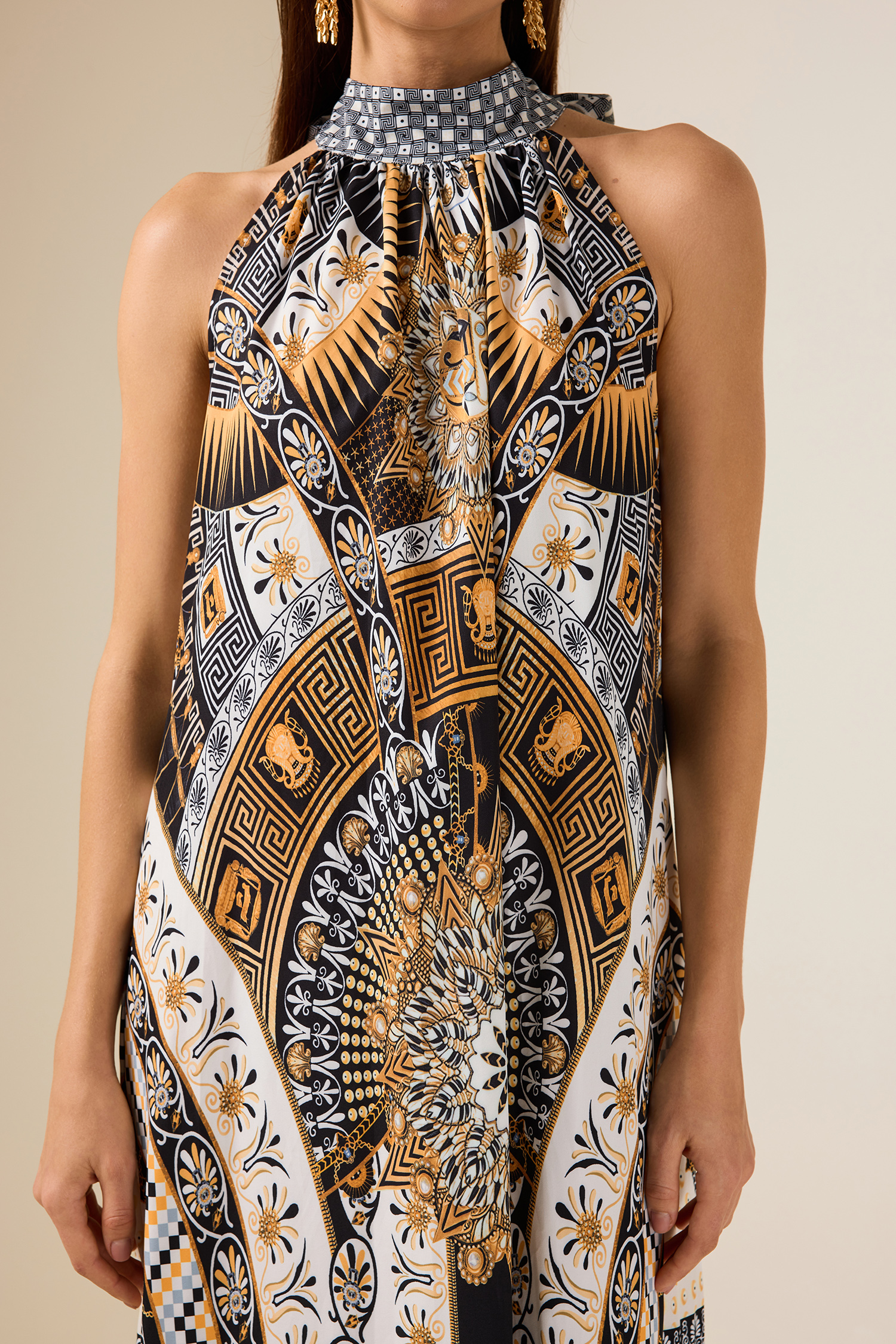 Paisley Print Lace-Up Sleeveless Midi Dress