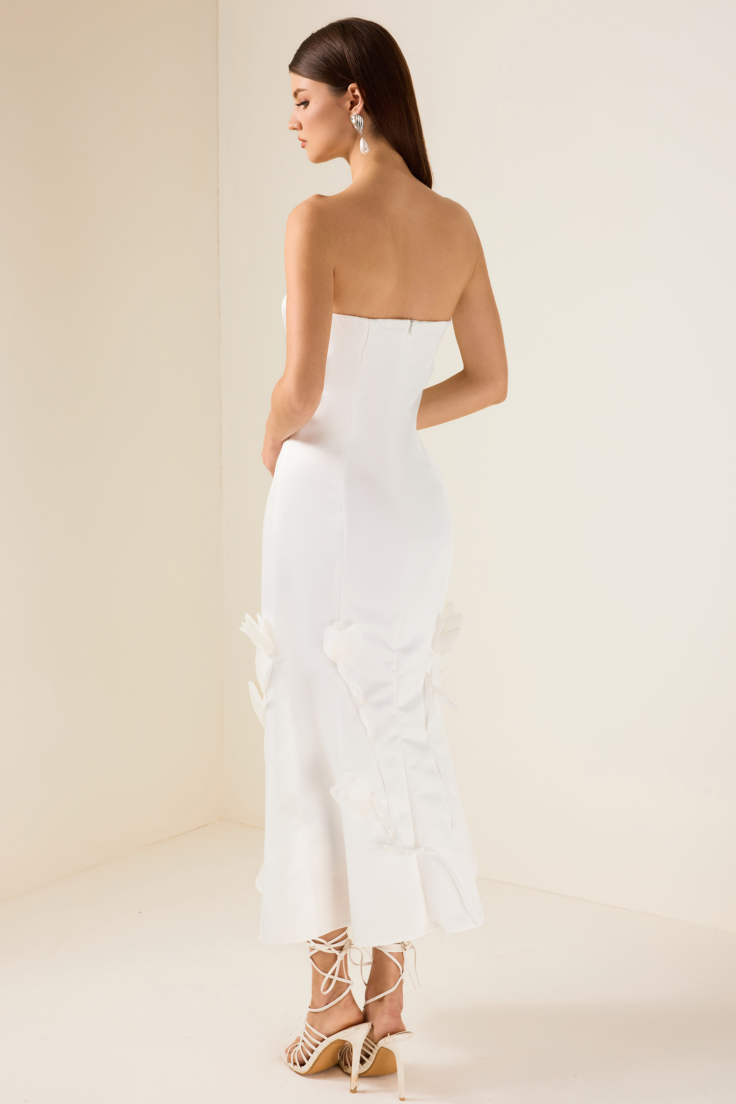 3D Flower Satin Sleeveless Midi Dress