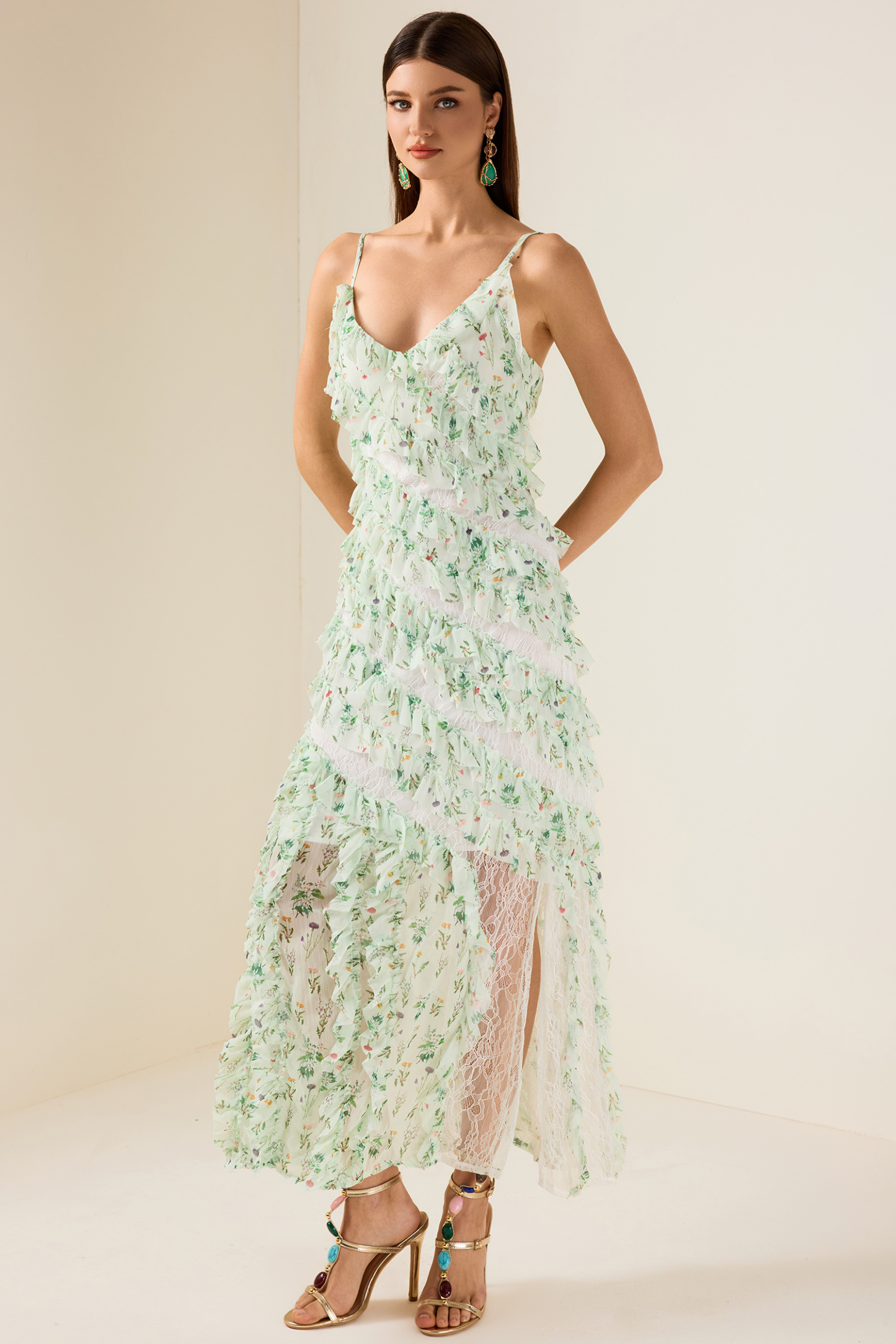 Floral Lace Frill Midi Dress