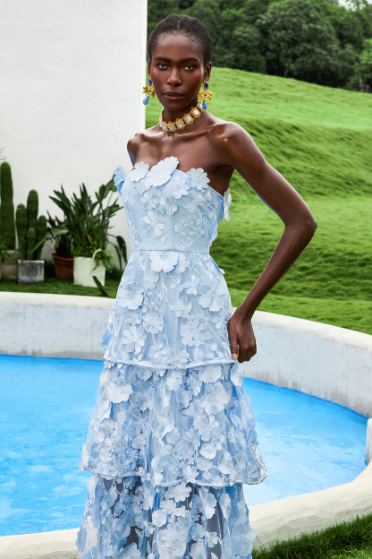 Embroidered Ruffle Off-Shoulder Midi Dress