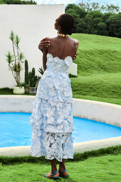 Embroidered Ruffle Off-Shoulder Midi Dress