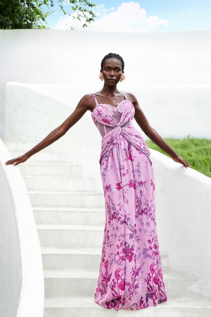 Lace Splicing Knotted Maxi Dress