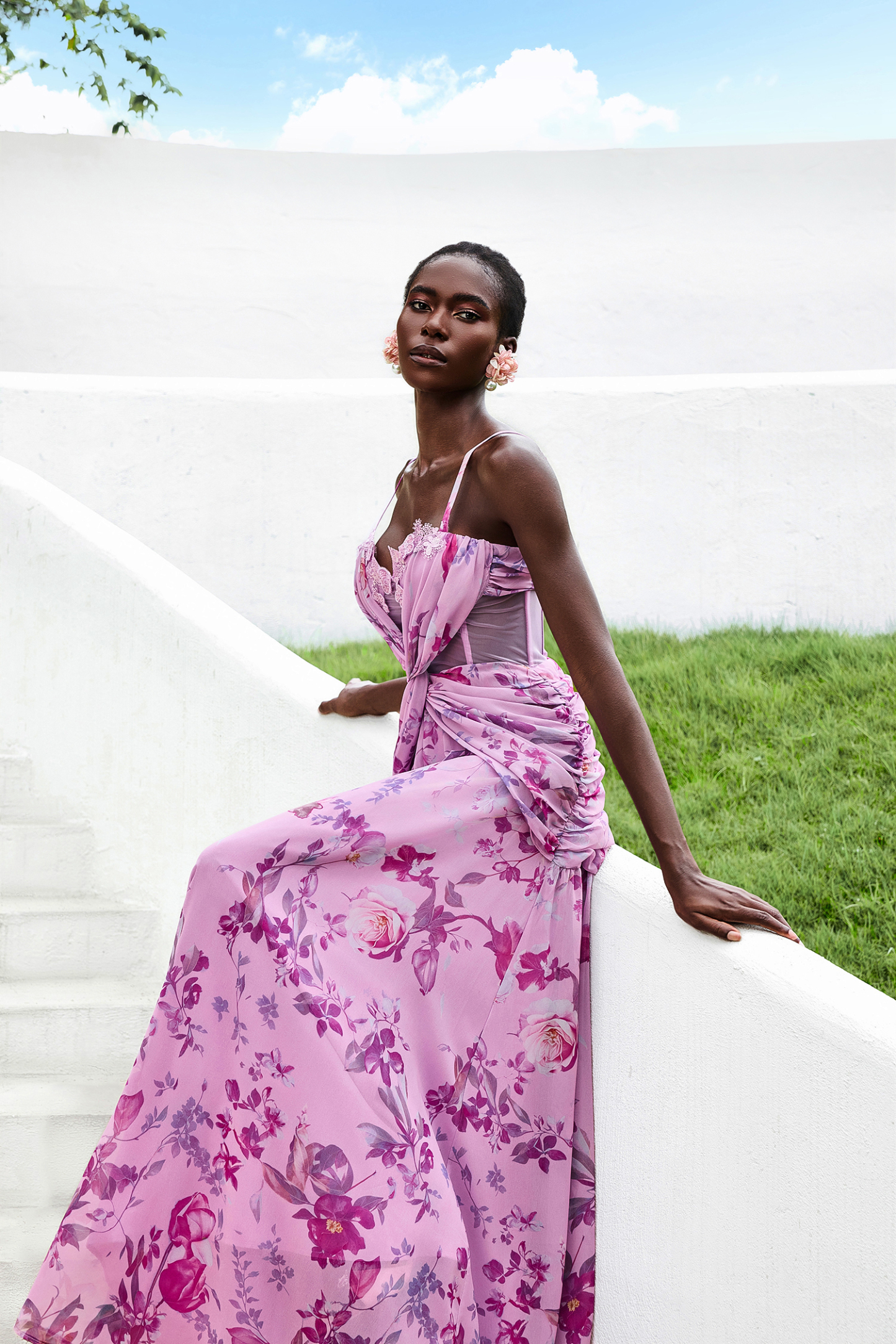 Lace Splicing Knotted Maxi Dress