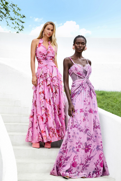 Floral Halter Neck Ruffle Maxi Dress