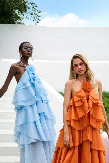 3D Flower Halter Neck Frill Maxi Dress