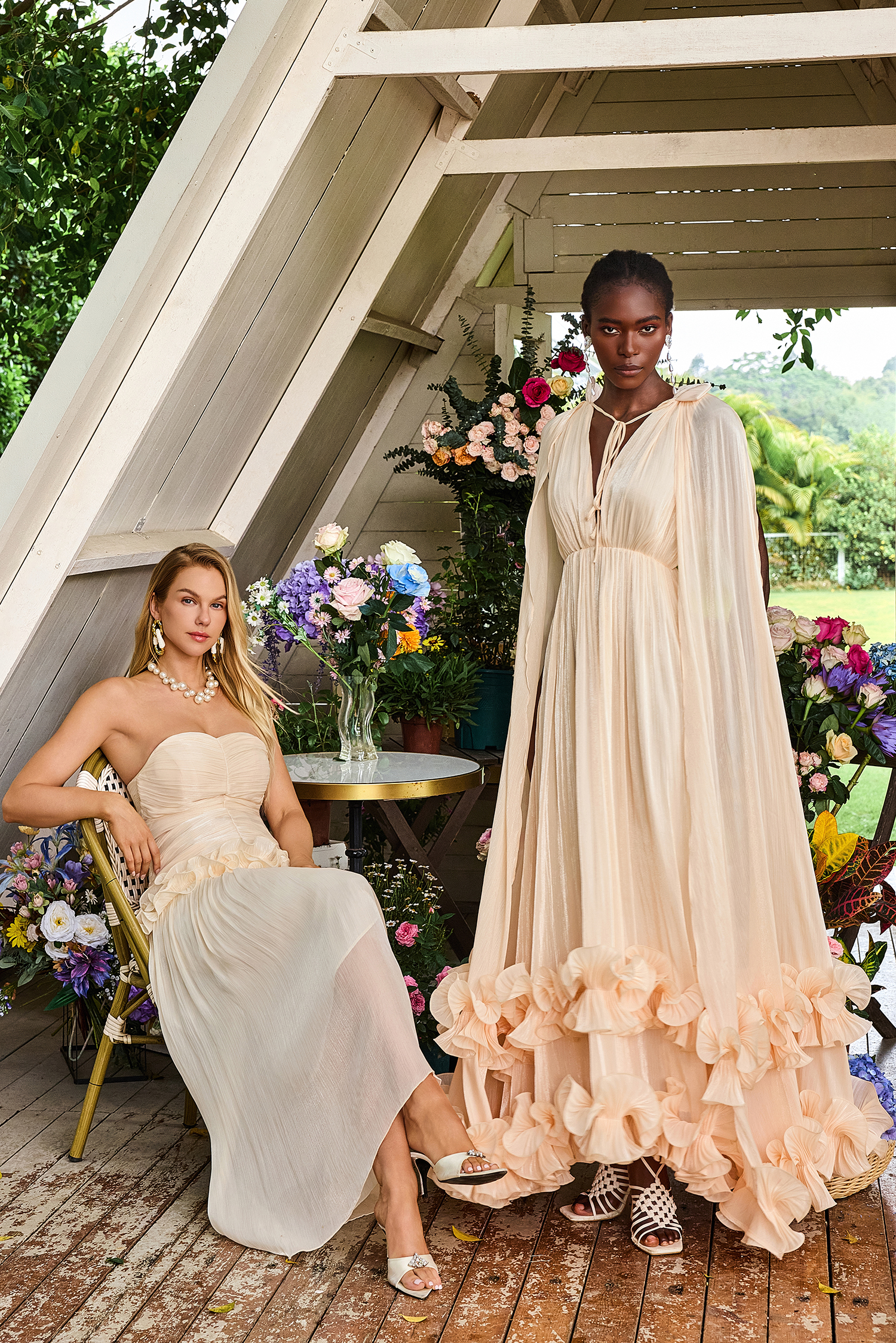 Satin Deep V-Neck Cape Sleeve Midi Dress