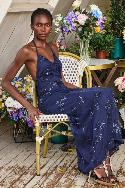 Sequin V-Neck Backless Maxi Dress