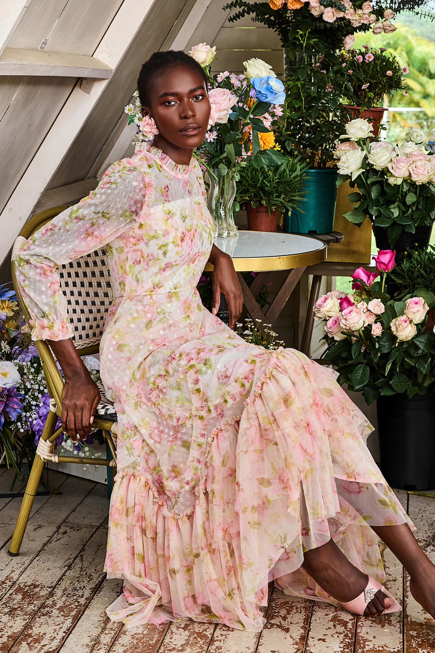 Floral Sequin Embroidered Midi Dress