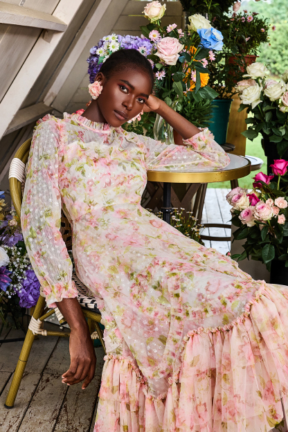 Floral Sequin Embroidered Midi Dress