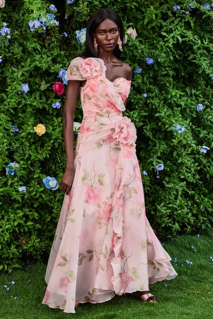 3D Flower Frill Chiffon Maxi Dress