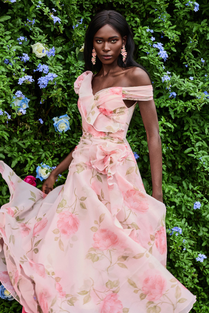 3D Flower Frill Chiffon Maxi Dress