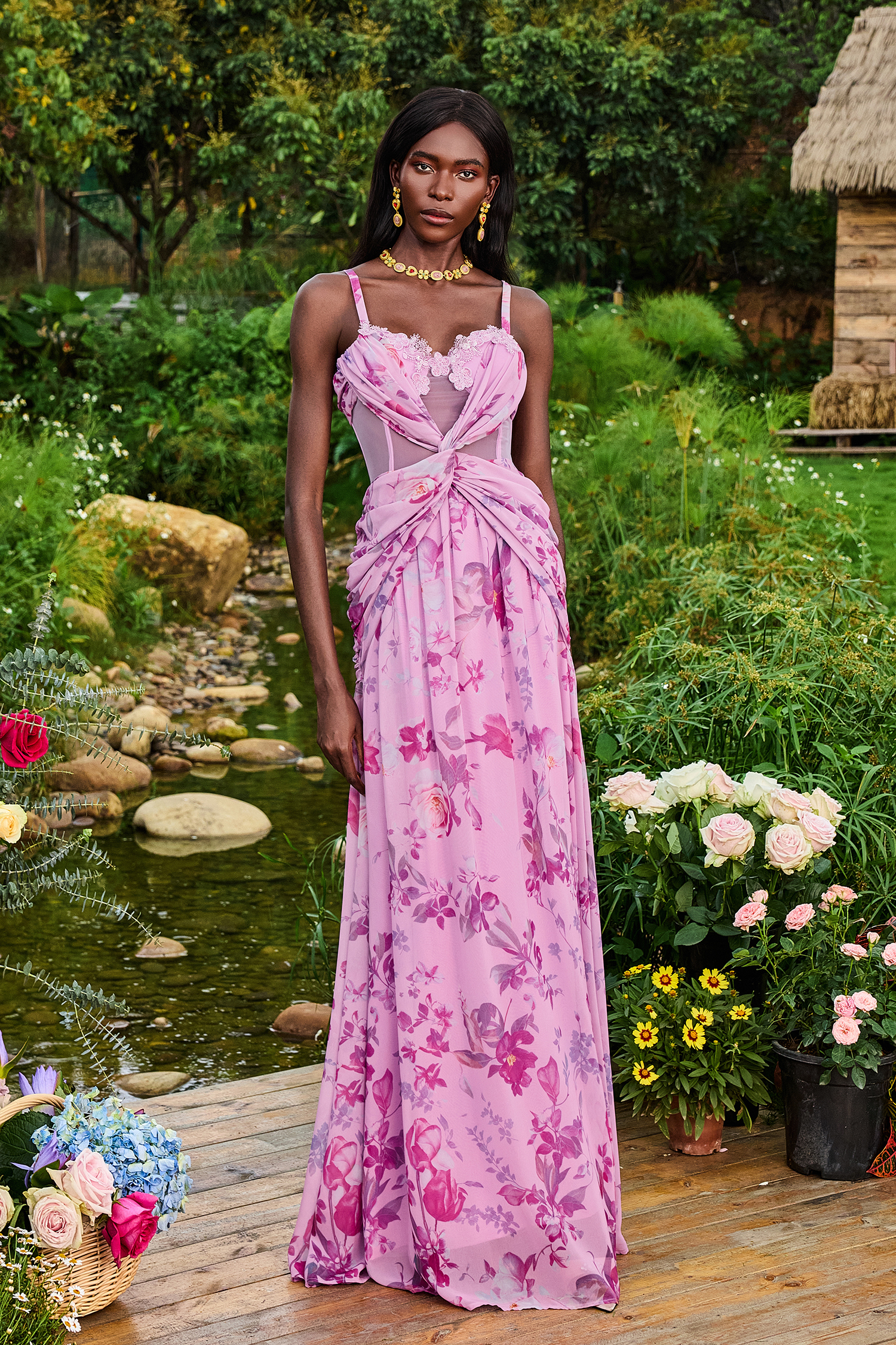 Lace Splicing Knotted Maxi Dress