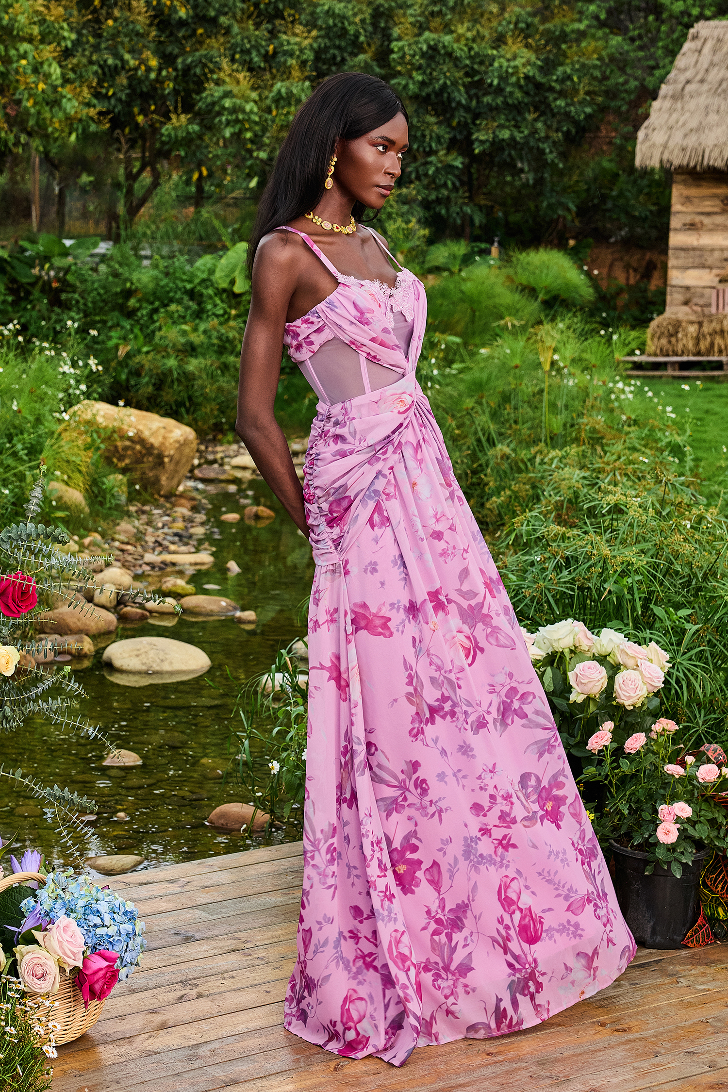 Lace Splicing Knotted Maxi Dress