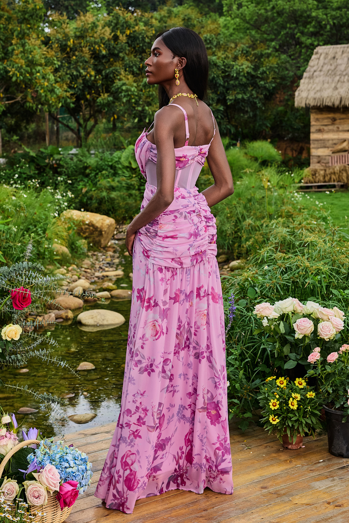 Lace Splicing Knotted Maxi Dress