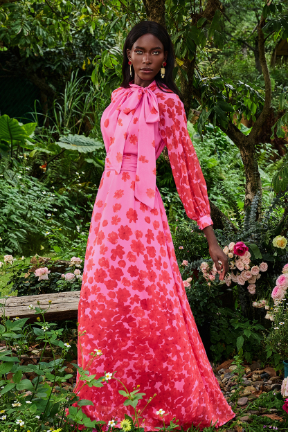 Floral Lantern Sleeve Lace Up Maxi Dress