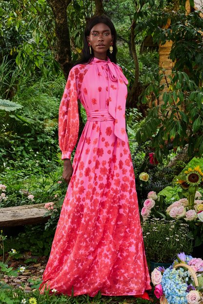 Floral Lantern Sleeve Lace Up Maxi Dress