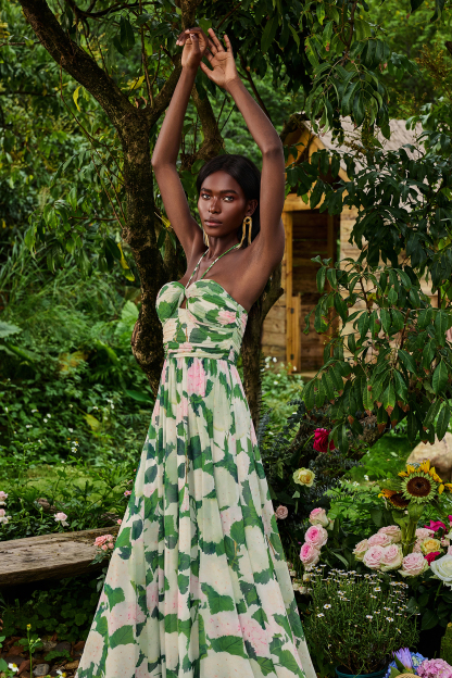 Floral Halter Neck Pleat Maxi Dress