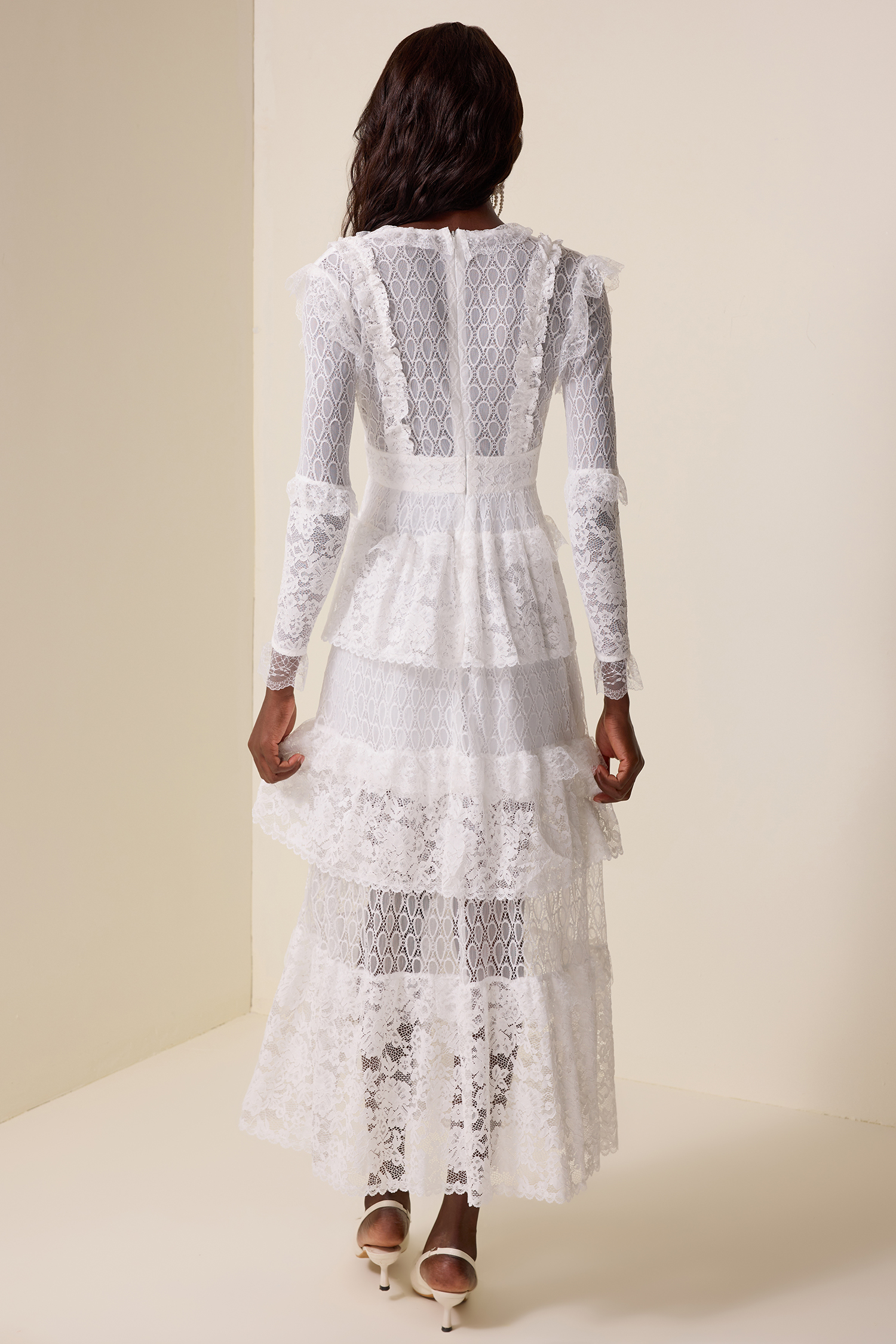 Lace Ruffle V-Neck Maxi Dress