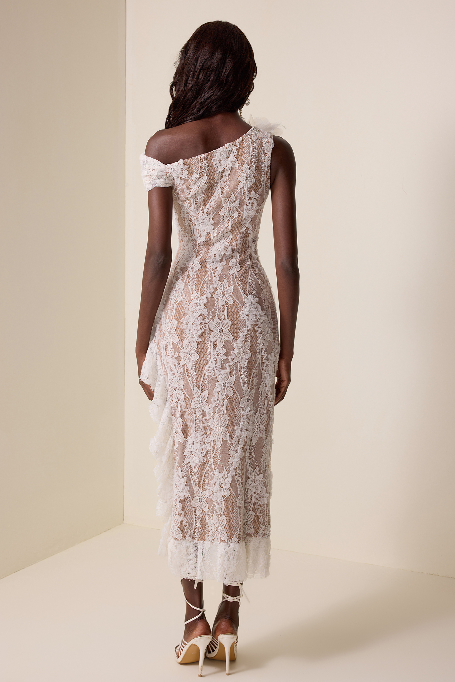 Lace 3D Flower Asymmetrical Midi Dress