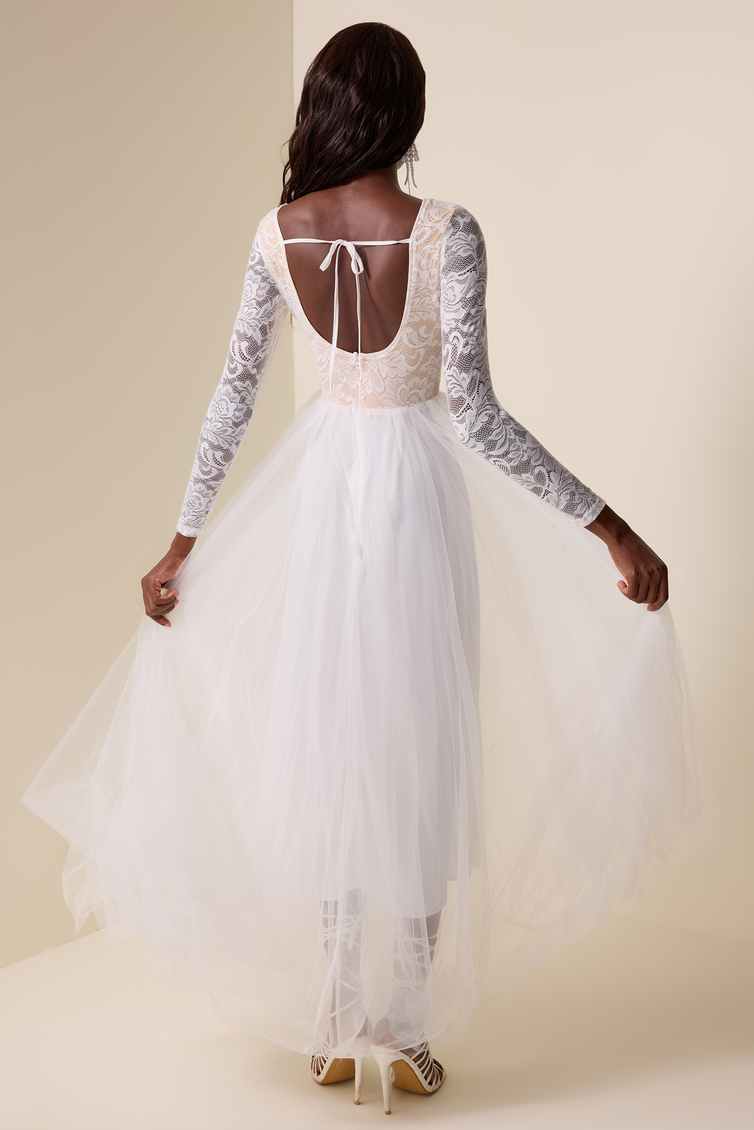 Lace Round Neck Long Sleeve Maxi Dress