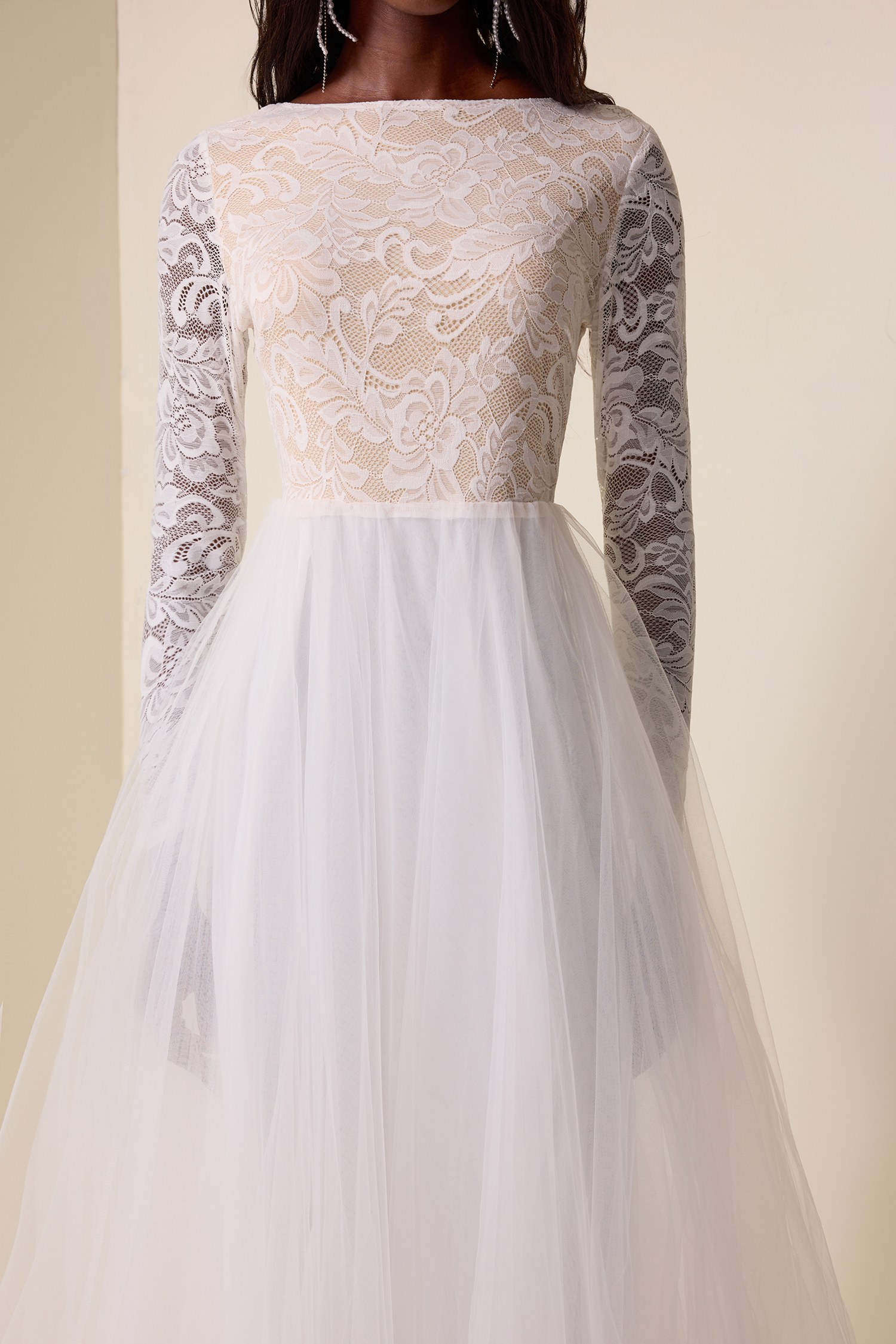 Lace Round Neck Long Sleeve Maxi Dress