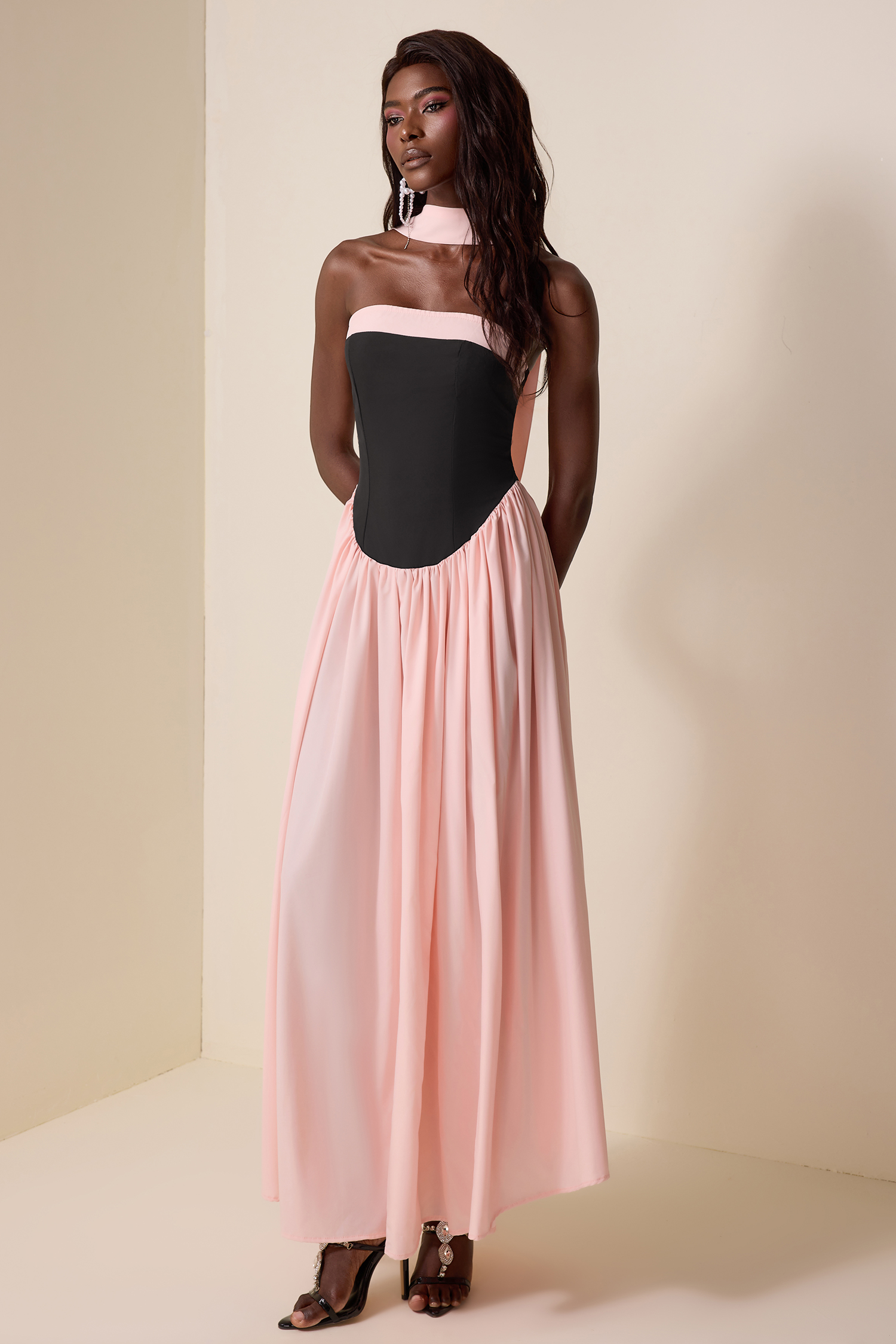 Splicing Off-Shoulder Sleeveless Maxi Dress